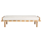 Panca in teak con cuscini e intreccio in pelle - 178 cm L x 66 cm P x 48 cm H