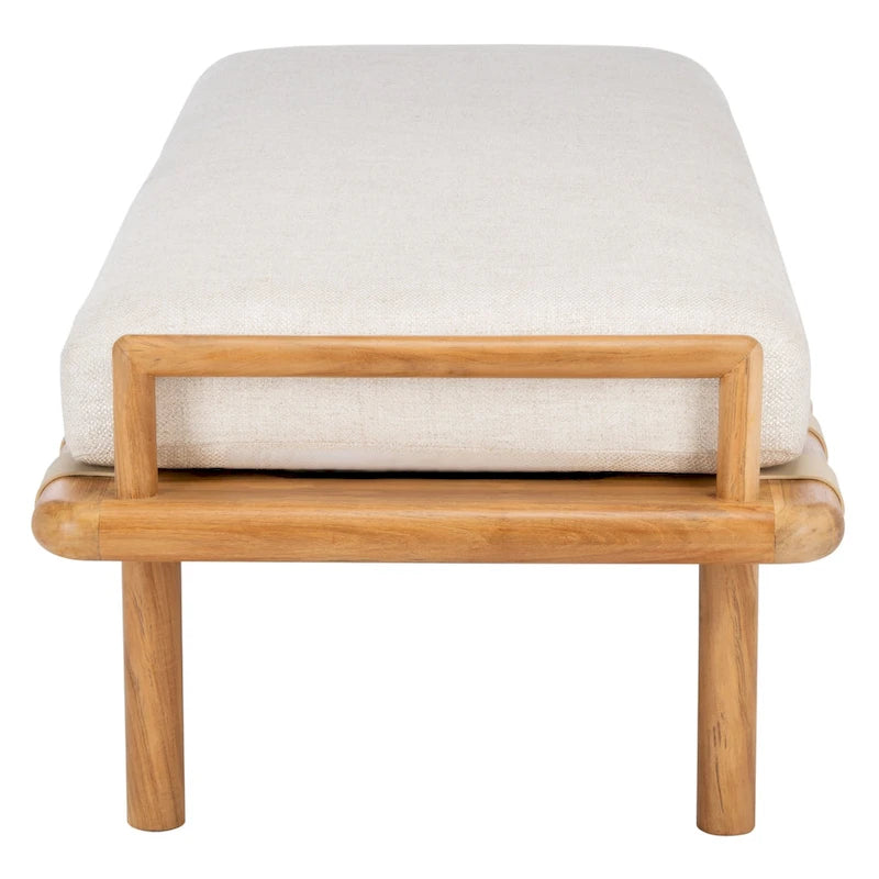 Panca in teak con cuscini e intreccio in pelle - 178 cm L x 66 cm P x 48 cm H