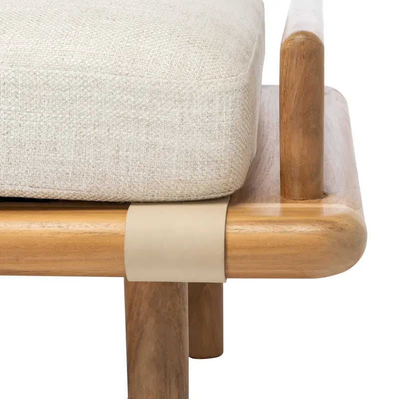Panca in teak con cuscini e intreccio in pelle - 178 cm L x 66 cm P x 48 cm H