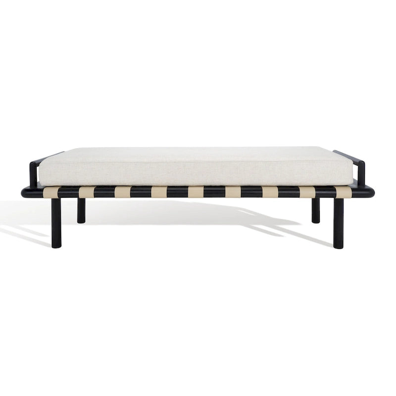 Panca in teak con cuscini e intreccio in pelle - 178 cm L x 66 cm P x 48 cm H