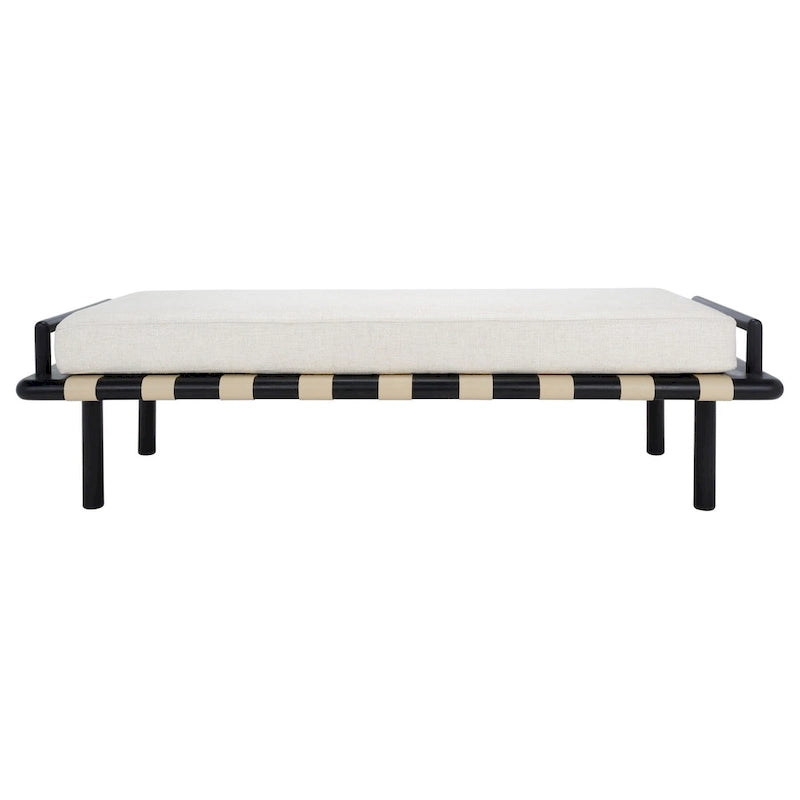 Panca in teak con cuscini e intreccio in pelle - 178 cm L x 66 cm P x 48 cm H