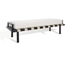 Panca in teak con cuscini e intreccio in pelle - 178 cm L x 66 cm P x 48 cm H