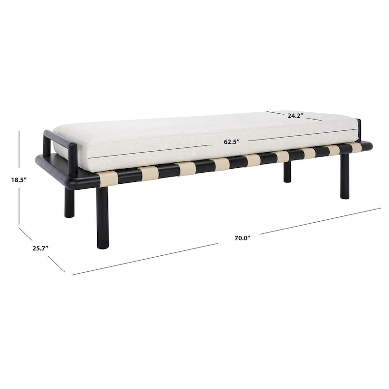 Panca in teak con cuscini e intreccio in pelle - 178 cm L x 66 cm P x 48 cm H