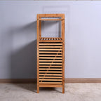 Mobiletto porta biancheria da bagno in bambù con ripiano a 2 livelli, 44 x 33 x 96 cm