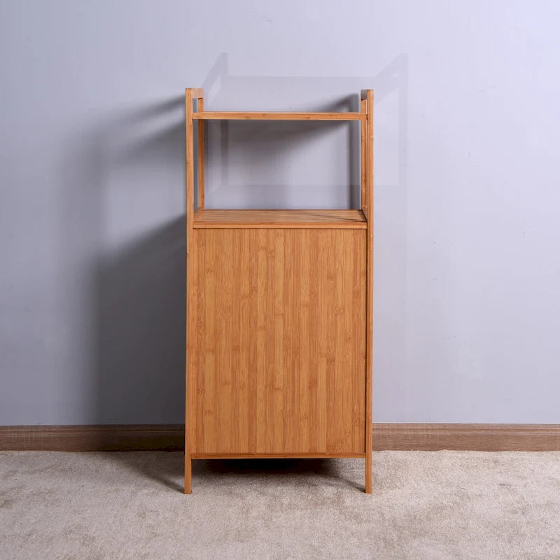 Mobiletto porta biancheria da bagno in bambù con ripiano a 2 livelli, 44 x 33 x 96 cm
