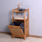 Mobiletto porta biancheria da bagno in bambù con ripiano a 2 livelli, 44 x 33 x 96 cm