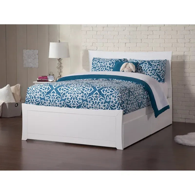Letto a Piattaforma Completo e Pediera con 2 Cassetti Contenitori in Bianco
