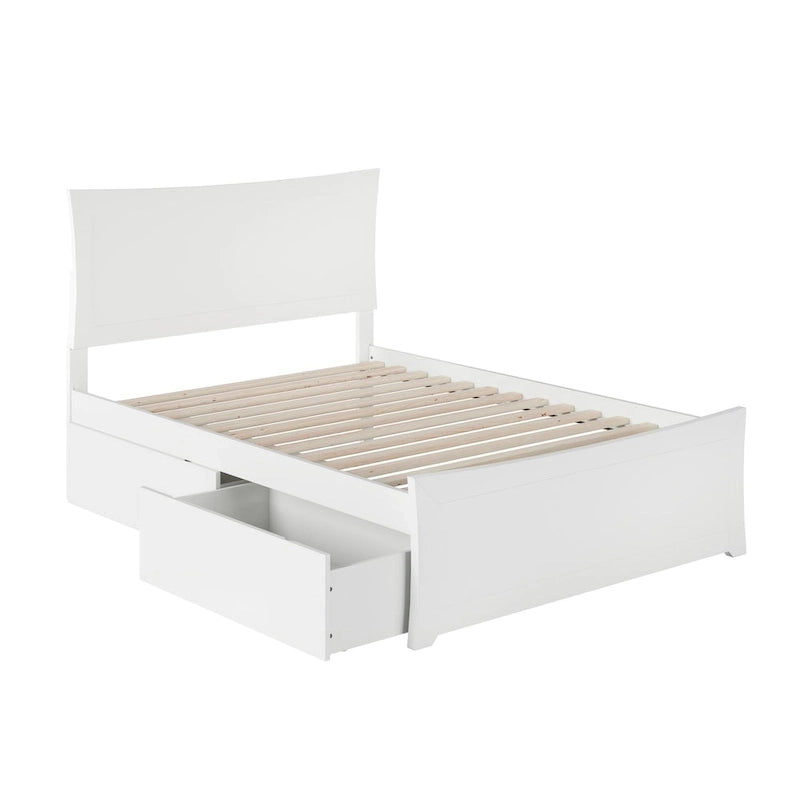 Letto a Piattaforma Completo e Pediera con 2 Cassetti Contenitori in Bianco