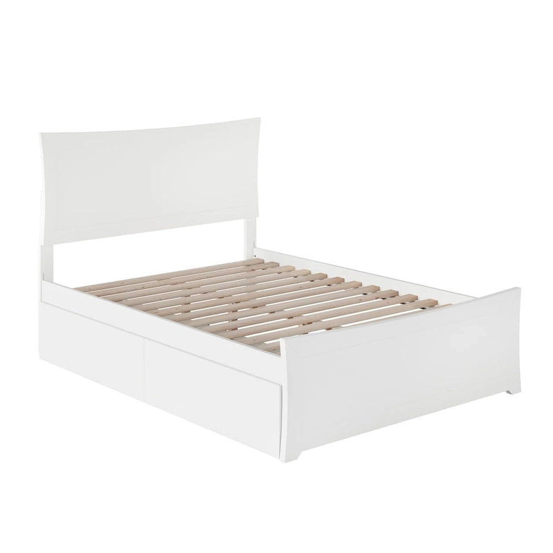 Letto a Piattaforma Completo e Pediera con 2 Cassetti Contenitori in Bianco