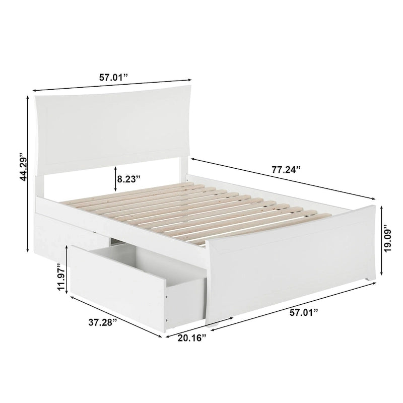 Letto a Piattaforma Completo e Pediera con 2 Cassetti Contenitori in Bianco