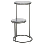 Tavolino da bibite rotondo a 2 ripiani in marmo, grigio, 33 cm L x 30,5 cm P x 61 cm H