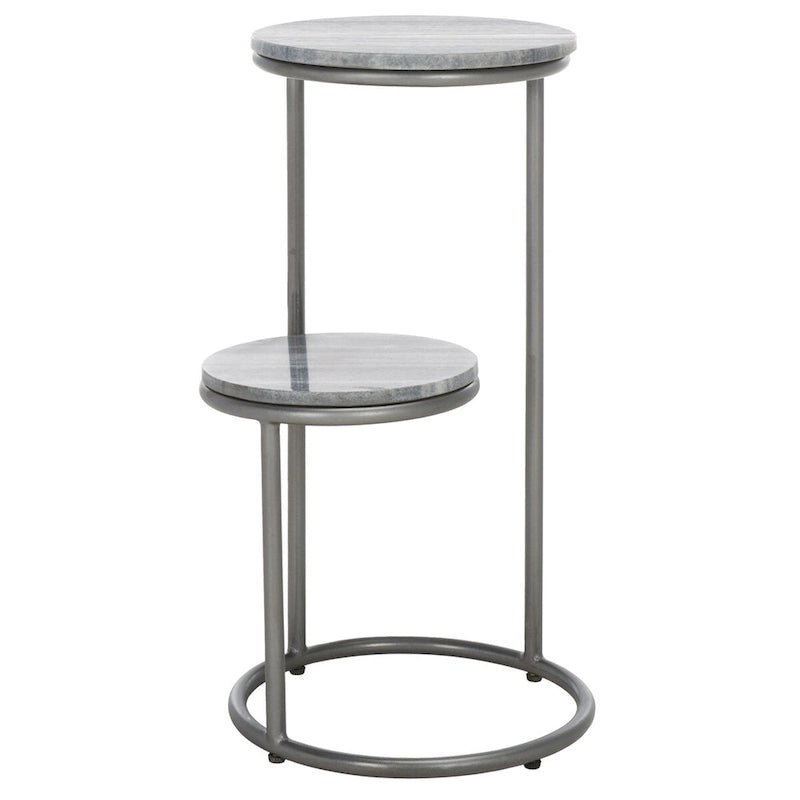 Tavolino da bibite rotondo a 2 ripiani in marmo, grigio, 33 cm L x 30,5 cm P x 61 cm H