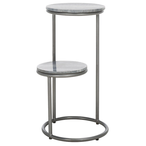 Tavolino da bibite rotondo a 2 ripiani in marmo, grigio, 33 cm L x 30,5 cm P x 61 cm H