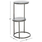 Tavolino da bibite rotondo a 2 ripiani in marmo, grigio, 33 cm L x 30,5 cm P x 61 cm H