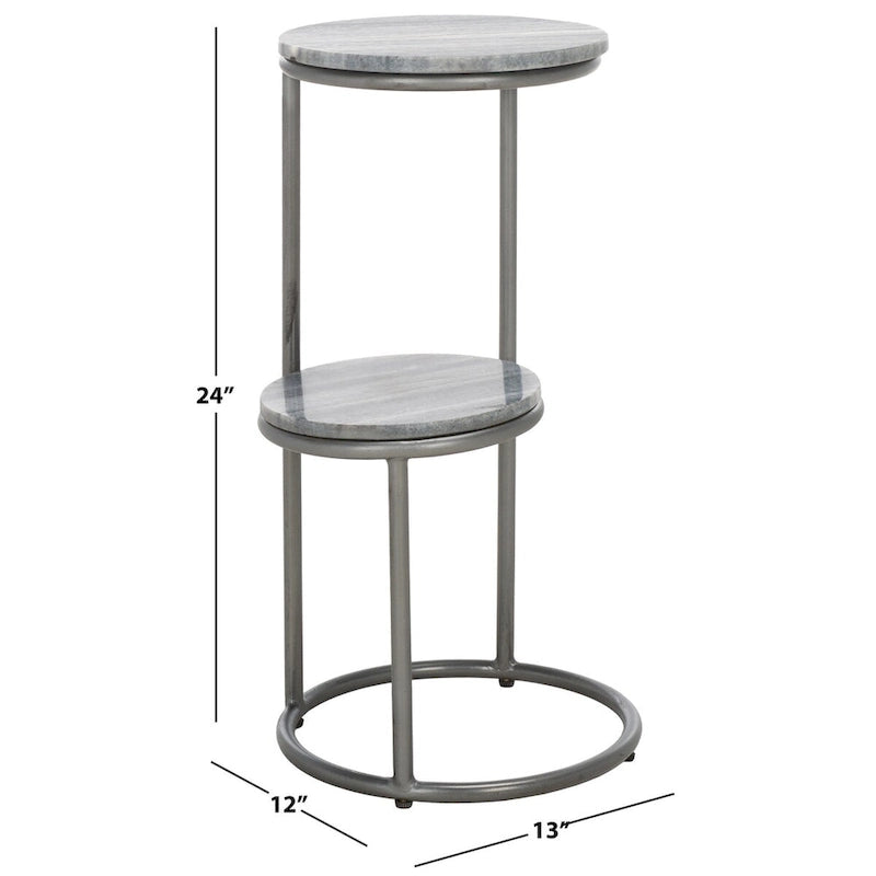 Tavolino da bibite rotondo a 2 ripiani in marmo, grigio, 33 cm L x 30,5 cm P x 61 cm H