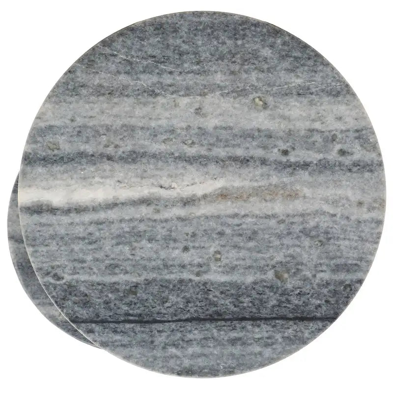 Tavolino da bibite rotondo a 2 ripiani in marmo, grigio, 33 cm L x 30,5 cm P x 61 cm H