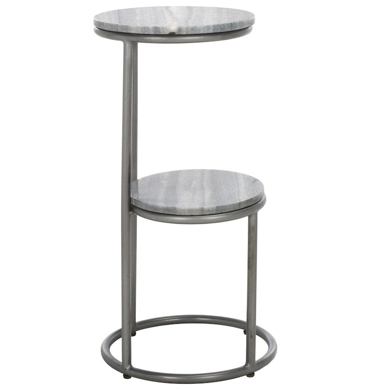 Tavolino da bibite rotondo a 2 ripiani in marmo, grigio, 33 cm L x 30,5 cm P x 61 cm H