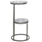 Tavolino da bibite rotondo a 2 ripiani in marmo, grigio, 33 cm L x 30,5 cm P x 61 cm H