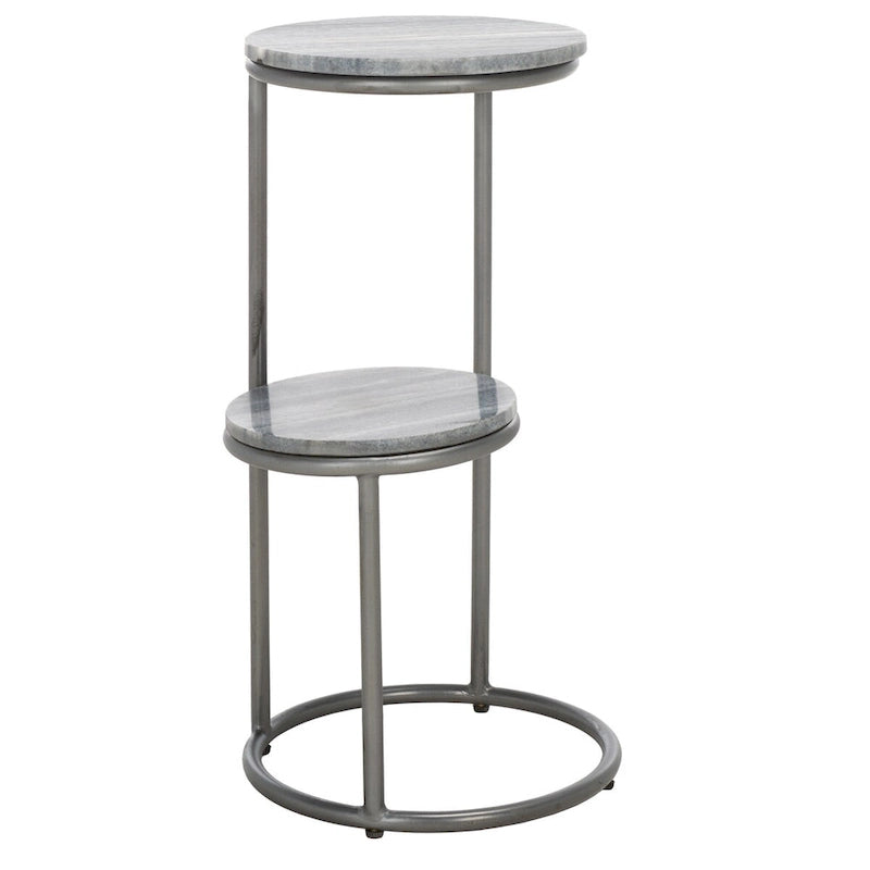 Tavolino da bibite rotondo a 2 ripiani in marmo, grigio, 33 cm L x 30,5 cm P x 61 cm H