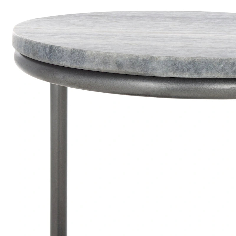 Tavolino da bibite rotondo a 2 ripiani in marmo, grigio, 33 cm L x 30,5 cm P x 61 cm H