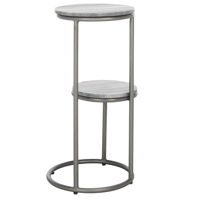 Tavolino da bibite rotondo a 2 ripiani in marmo, grigio, 33 cm L x 30,5 cm P x 61 cm H