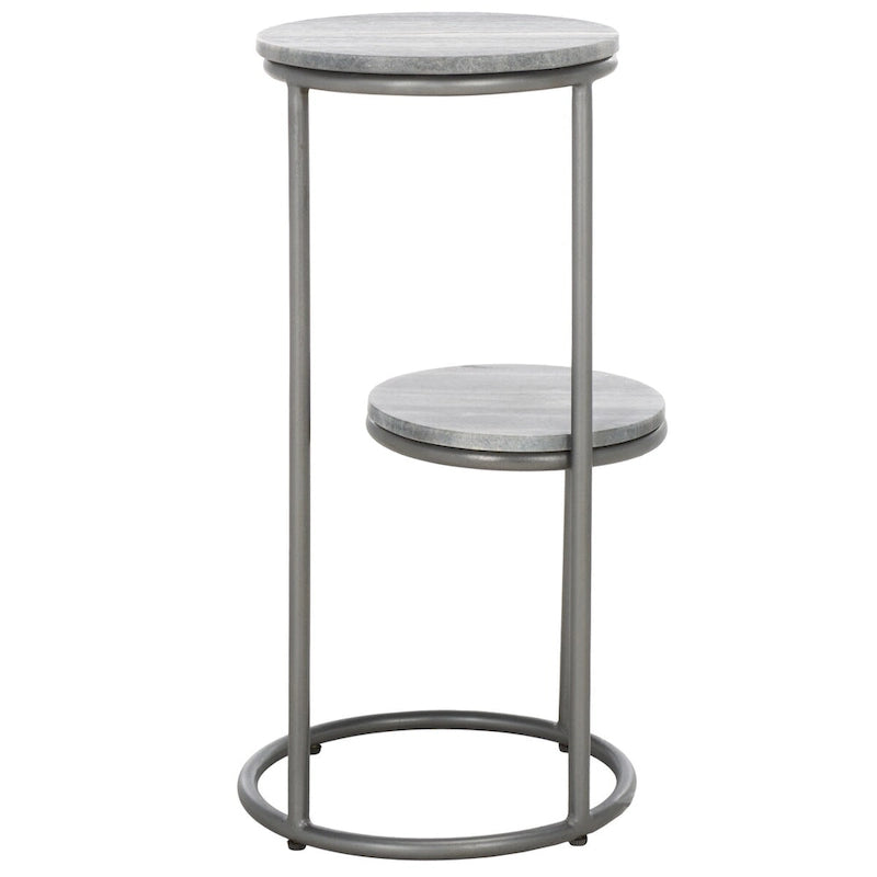 Tavolino da bibite rotondo a 2 ripiani in marmo, grigio, 33 cm L x 30,5 cm P x 61 cm H