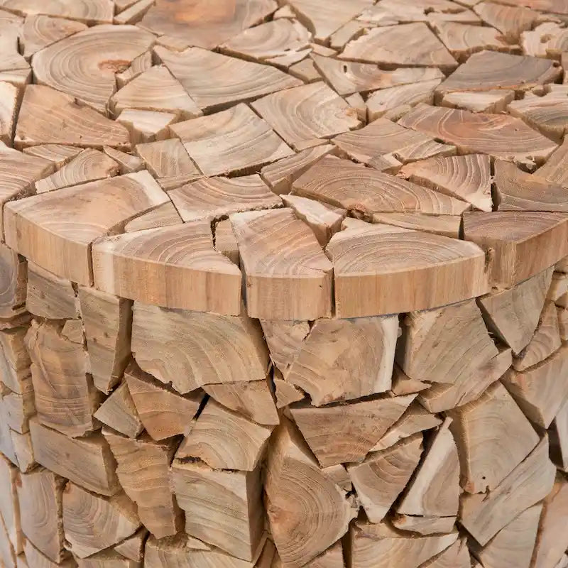 Sgabello Rotondo in Legno di Teak Riciclato - 30,5 cm L x 30,5 cm P x 40,6 cm H
