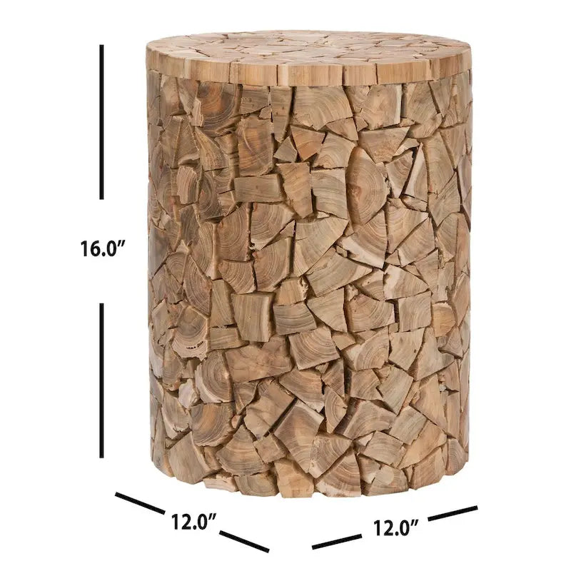 Sgabello Rotondo in Legno di Teak Riciclato - 30,5 cm L x 30,5 cm P x 40,6 cm H