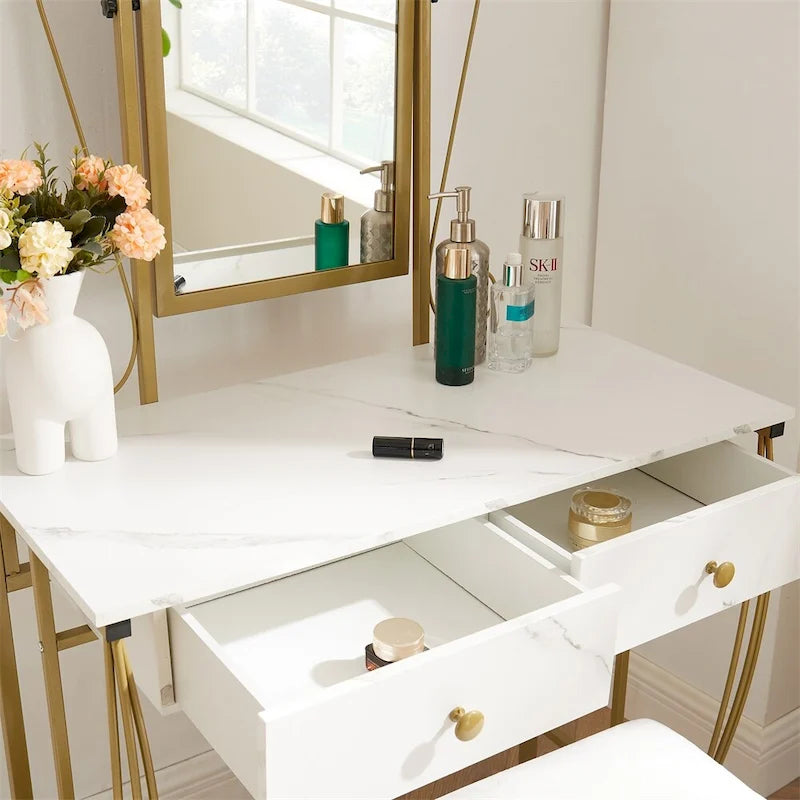 Set da Trucco con Tavolo, Sgabello e Specchio
