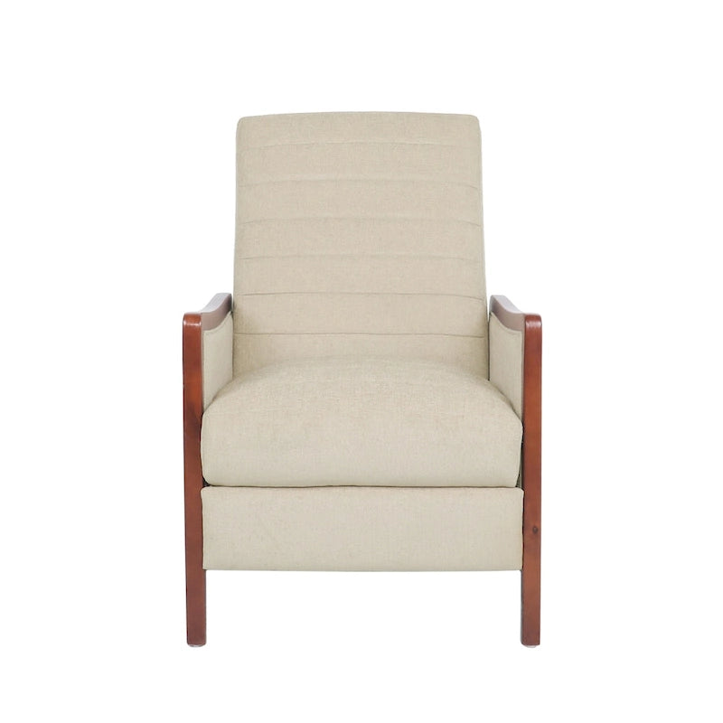 Poltrona reclinabile con schienale imbottito e struttura in legno, stile Mid-Century Modern