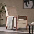 Poltrona reclinabile con schienale imbottito e struttura in legno, stile Mid-Century Modern