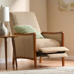 Poltrona reclinabile con schienale imbottito e struttura in legno, stile Mid-Century Modern