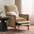 Poltrona reclinabile con schienale imbottito e struttura in legno, stile Mid-Century Modern