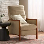 Poltrona reclinabile con schienale imbottito e struttura in legno, stile Mid-Century Modern