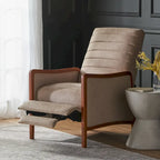Poltrona reclinabile con schienale imbottito e struttura in legno, stile Mid-Century Modern