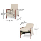 Poltrona reclinabile con schienale imbottito e struttura in legno, stile Mid-Century Modern