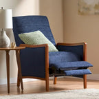 Poltrona reclinabile con schienale imbottito e struttura in legno, stile Mid-Century Modern