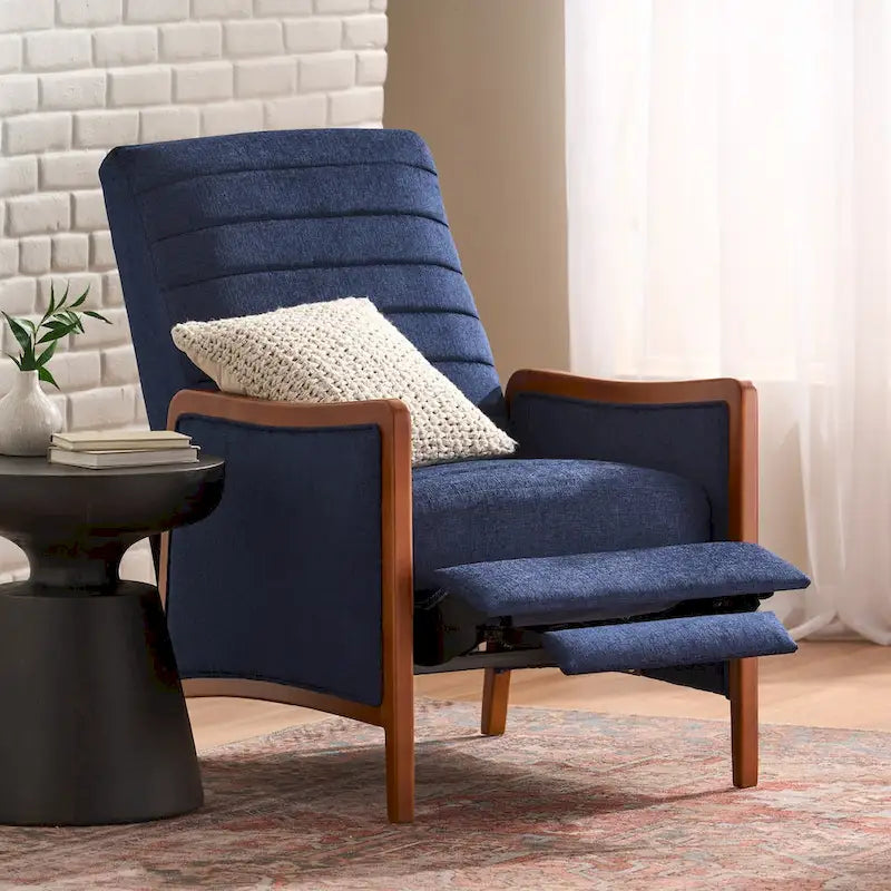 Poltrona reclinabile con schienale imbottito e struttura in legno, stile Mid-Century Modern