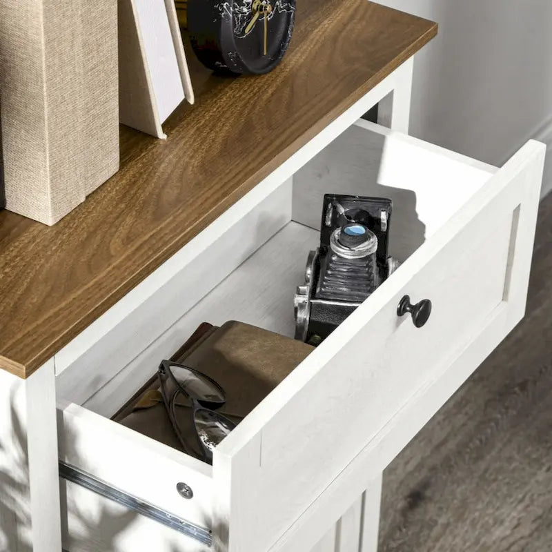 Mobiletto Accentato con Doppie Ante e Cassetto, Bianco