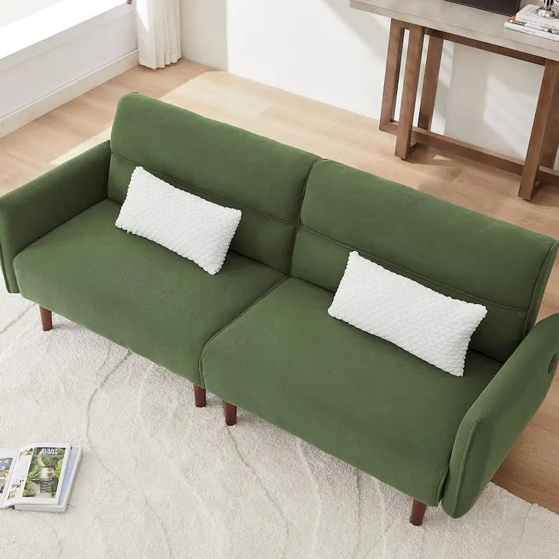 Divano letto futon convertibile con gambe in legno e 2 cuscini