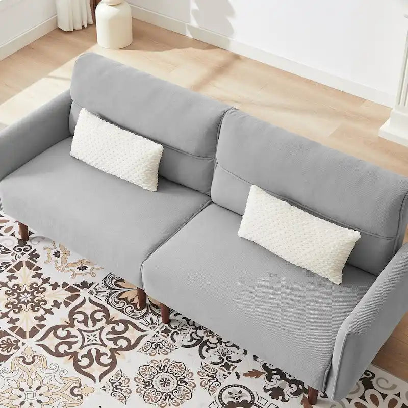 Divano letto futon convertibile con gambe in legno e 2 cuscini