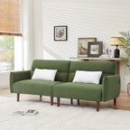 Divano letto futon convertibile con gambe in legno e 2 cuscini