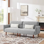 Divano letto futon convertibile con gambe in legno e 2 cuscini