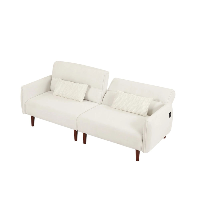 Divano letto futon convertibile con gambe in legno e 2 cuscini