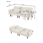 Divano letto futon convertibile con gambe in legno e 2 cuscini