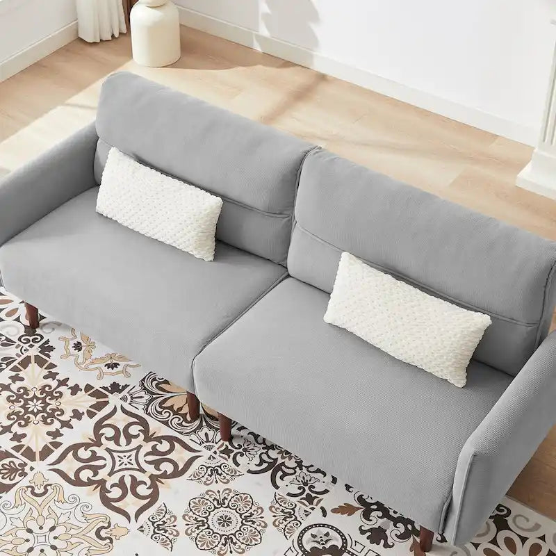 Divano letto futon convertibile con gambe in legno e 2 cuscini