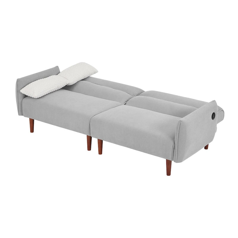 Divano letto futon convertibile con gambe in legno e 2 cuscini