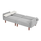 Divano letto futon convertibile con gambe in legno e 2 cuscini
