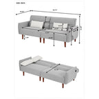 Divano letto futon convertibile con gambe in legno e 2 cuscini