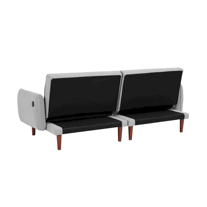 Divano letto futon convertibile con gambe in legno e 2 cuscini